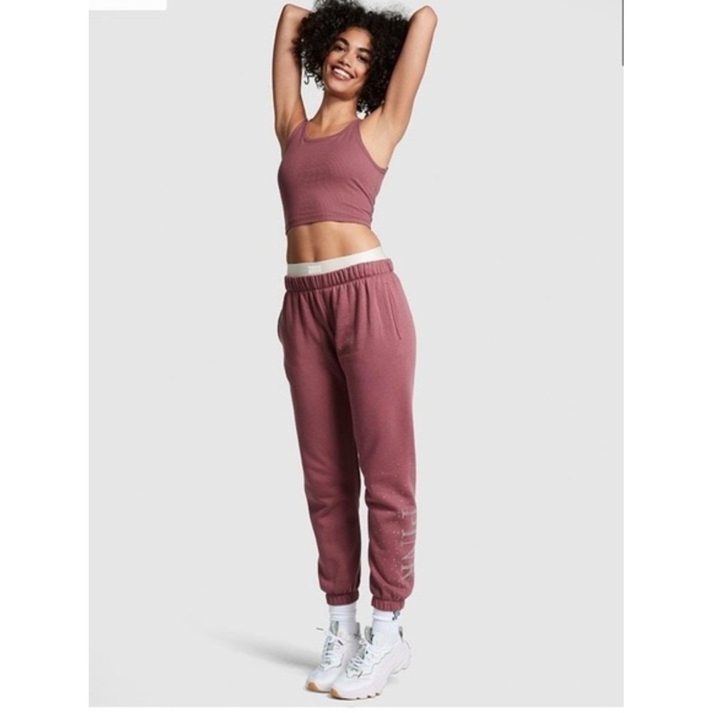Victoria's Secret Mauve / Rose Ribbed Crop Tank with Matching Joggers‎